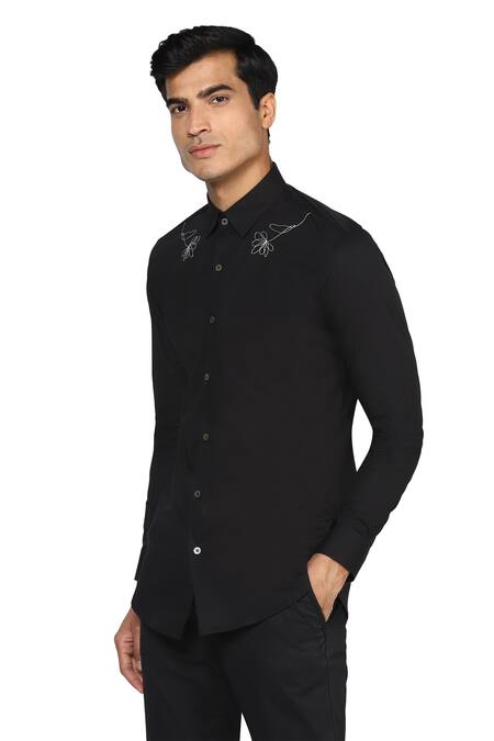 Noonoo Black Giza Cotton Slim-fit Shirt Online at Aza Fashions Noonoo_Black Giza Cotton Slim-fit Shirt _Online_at_Aza_Fashions