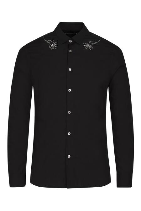 Shop Noonoo Black Giza Cotton Slim-fit Shirt Online at Aza Fashions Shop_Noonoo_Black Giza Cotton Slim-fit Shirt _Online_at_Aza_Fashions