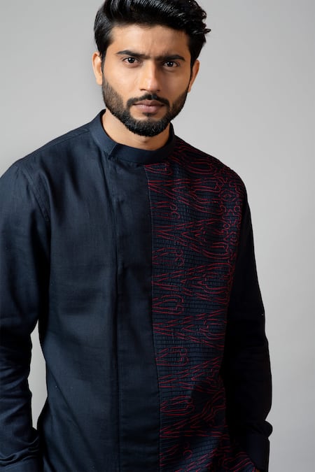 Shop PAARSH Blue Kurta Linen Pajama Pant Malai Cotton Layered Set Online at Aza Fashions Shop_PAARSH_Blue Kurta Linen Pajama Pant Malai Cotton Layered Set _Online_at_Aza_Fashions
