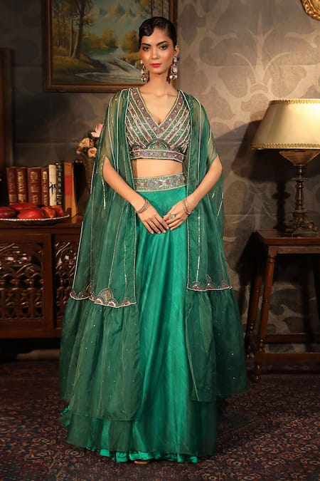 Laxmishriali Embroidered Ruffled Cape Lehenga Set 