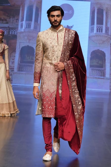 Soniya G Raw Silk Floral Embroidered Sherwani Set 