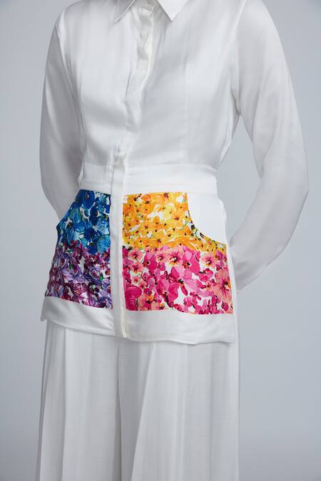 Buy_World Of RA_White 100% Assam Satin, 100% Viscose Floral Motifs Collared Neck Print Jumpsuit _Online_at_Aza_Fashions