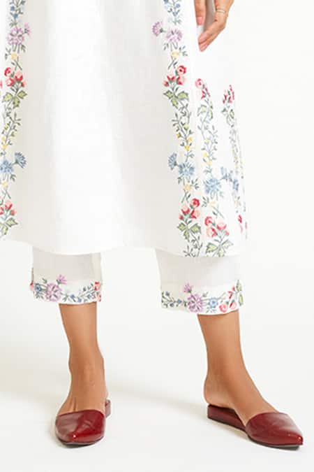 Buy_Payal Pratap_White Linen Embroidery Round Kurta And Pant Set  _Online_at_Aza_Fashions