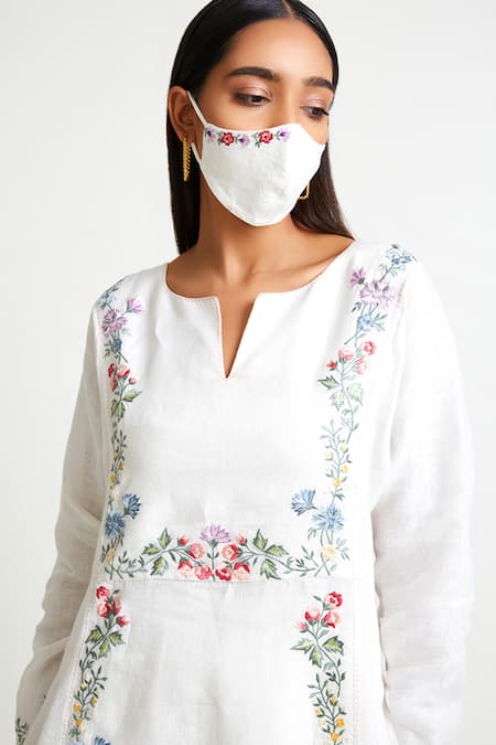 Shop_Payal Pratap_White Linen Embroidery Round Kurta And Pant Set  _Online_at_Aza_Fashions