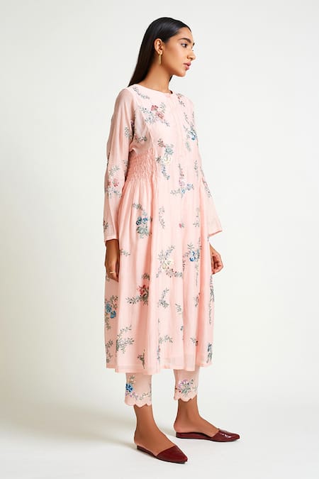 Payal Pratap Peach Kurta Chanderi Pant Linen Embroidery Round And Set Online at Aza Fashions Payal Pratap_Peach Kurta Chanderi Pant Linen Embroidery Round And Set _Online_at_Aza_Fashions