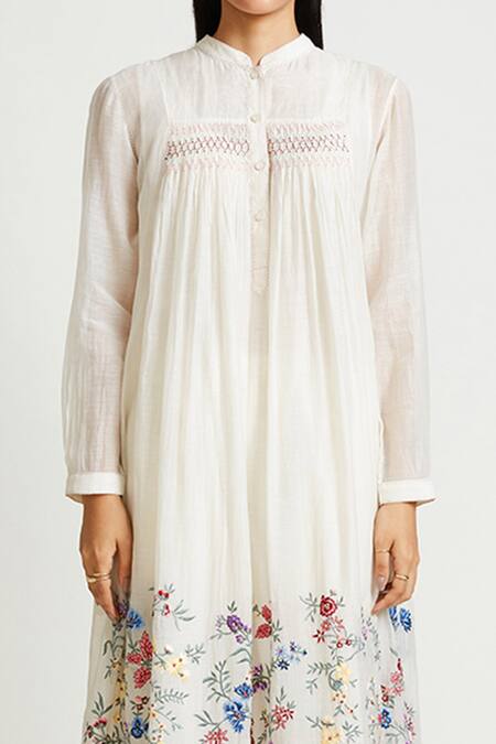 Payal Pratap_White Kurta Chanderi Pant Jacquard Embroidery Mandarin And Set  _at_Aza_Fashions