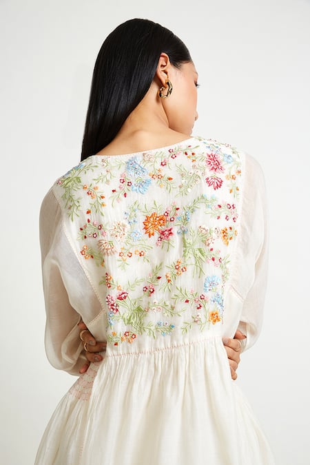 Buy_Payal Pratap_White Kurta Chanderi Pant Cotton Linen Embroidery Round And Set  _Online_at_Aza_Fashions