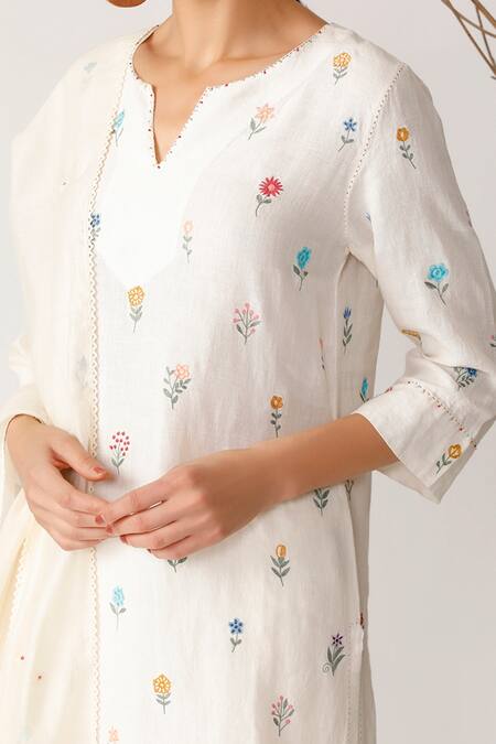 Shop Payal Pratap Beige Linen Notched Embroidered Kurta Set Online at Aza Fashions Shop_Payal Pratap_Beige Linen Notched Embroidered Kurta Set _Online_at_Aza_Fashions