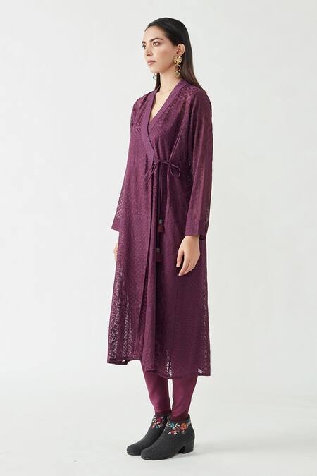 Payal Pratap_Purple Cotton Silk Embroidery V Neck Doris Kurta And Dhoti Pant Set  _Online_at_Aza_Fashions