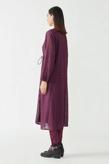 Buy_Payal Pratap_Purple Cotton Silk Embroidery V Neck Doris Kurta And Dhoti Pant Set  _Online_at_Aza_Fashions