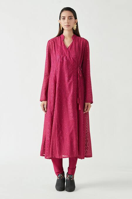 Payal Pratap_Pink Cotton Silk Embroidery Band Olivia Kurta And Dhoti Pants Set  _Online_at_Aza_Fashions