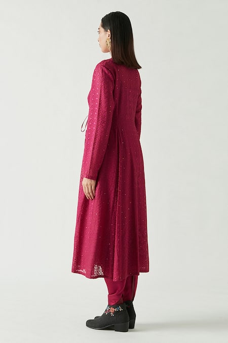 Buy_Payal Pratap_Pink Cotton Silk Embroidery Band Olivia Kurta And Dhoti Pants Set  _Online_at_Aza_Fashions