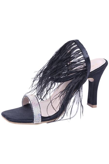Adorn My Wish_Black Embellished Faux Feather Stiletto Heels _Online_at_Aza_Fashions