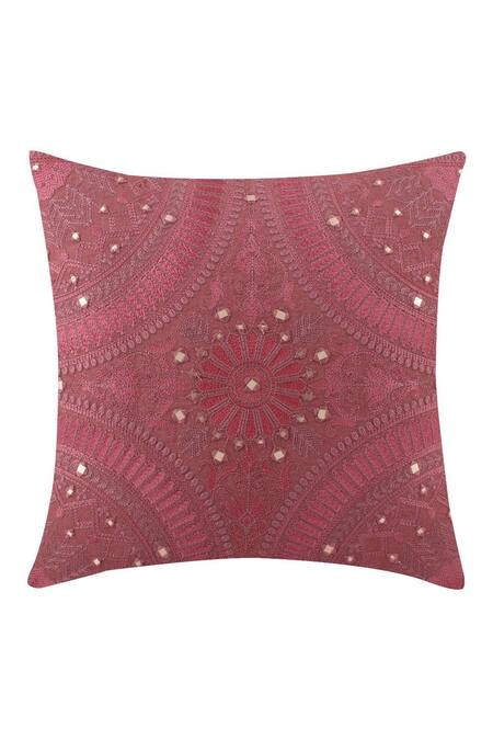 Khaabka Red Cotton Linen Embroidery Resham Cushion Cover - Set Of 2 Online at Aza Fashions Khaabka_Red Cotton Linen Embroidery Resham Cushion Cover - Set Of 2_Online_at_Aza_Fashions