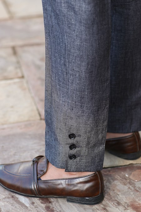 Raw & Rustic By Niti Bothra_Grey Linen Handcrafted Solid Straight Pant _at_Aza_Fashions