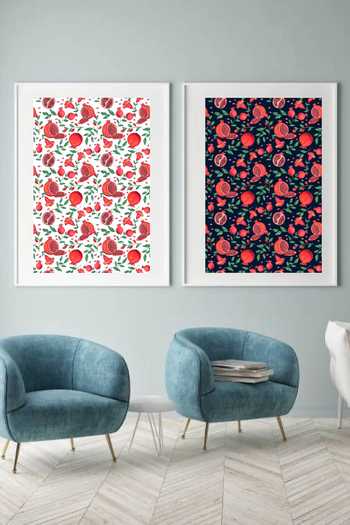 Raffinee_Multi Color High Quality Canvas Paper Digital Pomegranate Wall Art - Set Of 2_at_Aza_Fashions