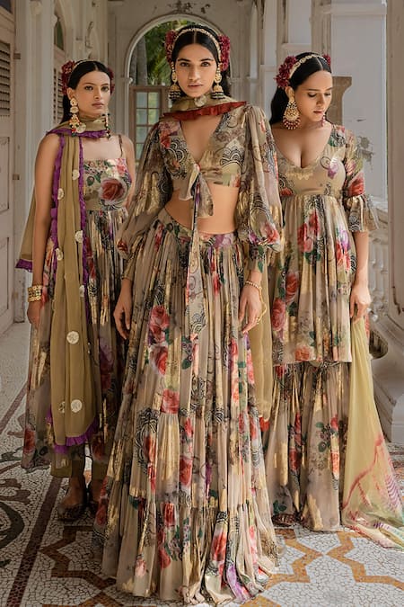 Buy_Amrin Khan_Green Georgette And Chiffon Print & Embroidery Strappy Anarkali Set  _Online_at_Aza_Fashions