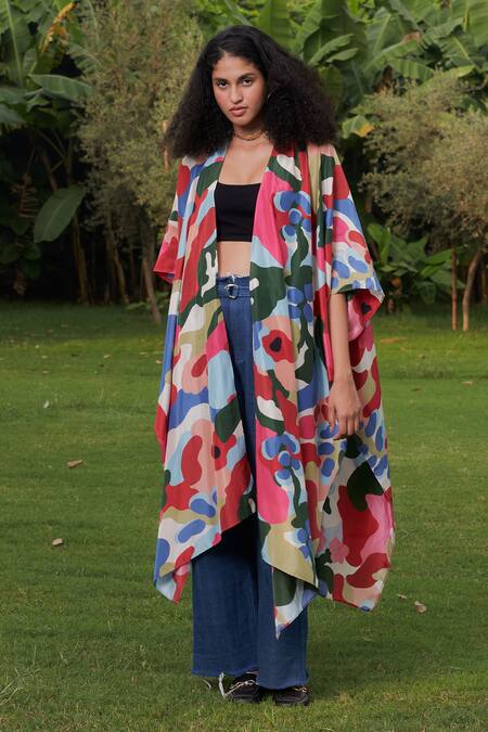 Buy_Ode To Odd_Multi Color Abstract Print Cape_Online_at_Aza_Fashions