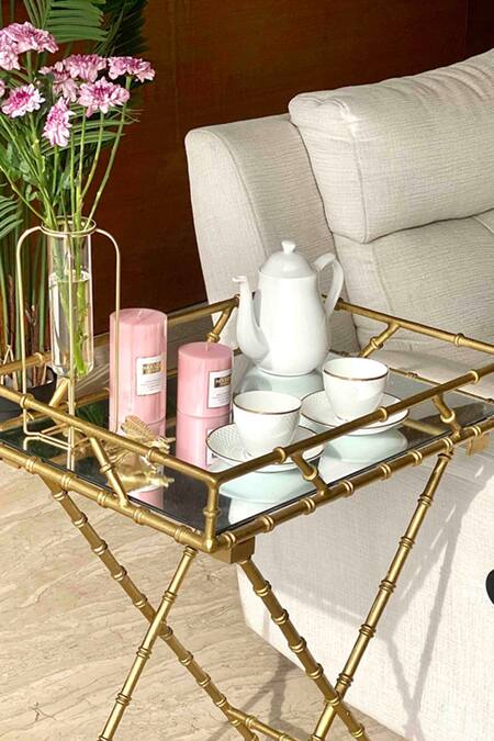 Mason Home_Gold Aluminium And Glass Medina Bamboo Butler Tray_Online_at_Aza_Fashions