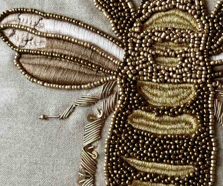 Mason Home_White 100% Cotton Embroidery Beaded Bee Cushion Cover_Online_at_Aza_Fashions