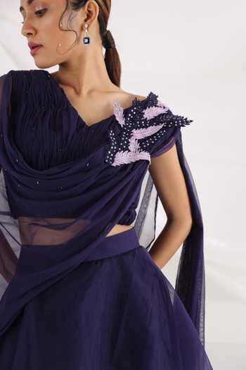 Shop_Smriti By Anju Agarwal_Purple Chiffon, Crepe, Organza Embroidery Celosia Lehenga And Draped Blouse Set _Online_at_Aza_Fashions