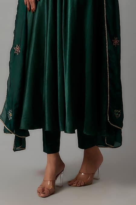 Shop The Aarya Green Maheshwari, Silk, Cotton Embroidery Round Neck Anarkali Set Online at Aza Fashions Shop_The Aarya_Green Maheshwari, Silk, Cotton Embroidery Round Neck Anarkali Set _Online_at_Aza_Fashions