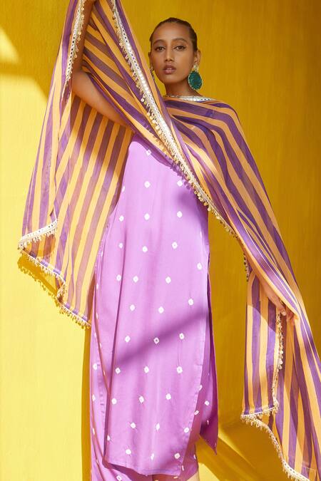 Shop_Aapro_Purple Modal Satin And Organza Hand Block Print & Boho Gazal Kurta Palazzo Set _Online_at_Aza_Fashions