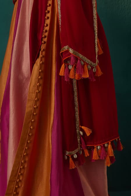 Aapro_Multi Color Chanderi And Organza Gota Patti Square Neck Muskan Lehenga Set _at_Aza_Fashions