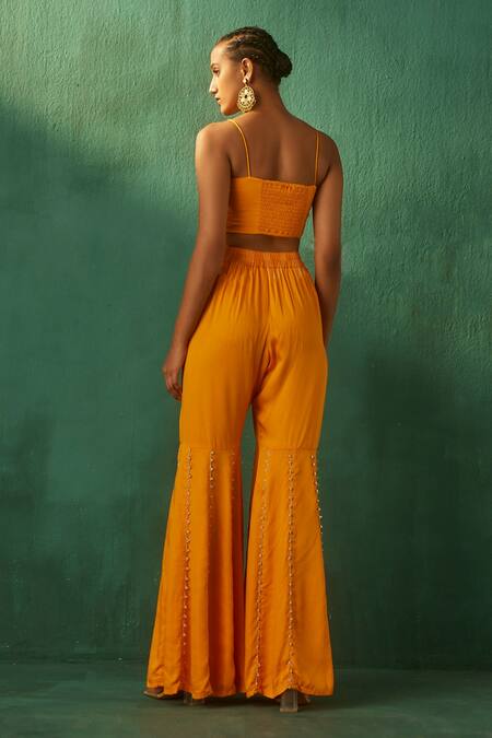 Shop_Aapro_Red Modal Satin And Georgette Hand Block Print & Heer Kaftan Jacket & Sharara Set_Online_at_Aza_Fashions