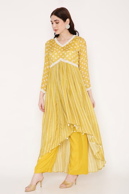 Buy Bha Sha Yellow Muslin, Net, Silk Beads V-neck Aashi Bandhani Print Anarkali Set Online at Aza Fashions Buy_Bha Sha_Yellow Muslin, Net, Silk Beads V-neck Aashi Bandhani Print Anarkali Set _Online_at_Aza_Fashions