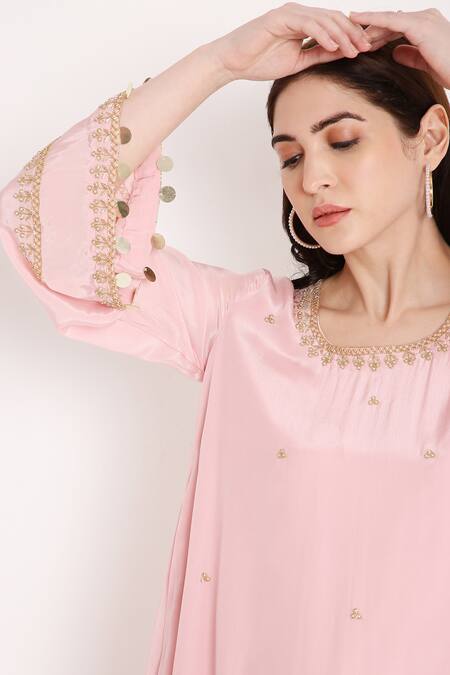 Buy Bha Sha Pink Crepe, Cotton, Satin Sequins, Aastha Placement Embroidered Tunic And Pant Set Online at Aza Fashions Buy_Bha Sha_Pink Crepe, Cotton, Satin Sequins, Aastha Placement Embroidered Tunic And Pant Set _Online_at_Aza_Fashions