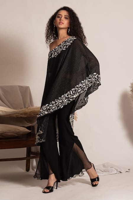Buy Vanshika Agarwal Label Black Modal, Taffeta, Georgette Pearls, Hand Embroidered Tunic And Pant Set Online at Aza Fashions Buy_Vanshika Agarwal Label_Black Modal, Taffeta, Georgette Pearls, Hand Embroidered Tunic And Pant Set _Online_at_Aza_Fashions