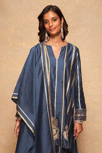 Buy Gulabo By Abu Sandeep Blue 100% Pure Chanderi Silk Gota Patti Rose Pattern Dupatta Online at Aza Fashions Buy_Gulabo By Abu Sandeep_Blue 100% Pure Chanderi Silk Gota Patti Rose Pattern Dupatta _Online_at_Aza_Fashions