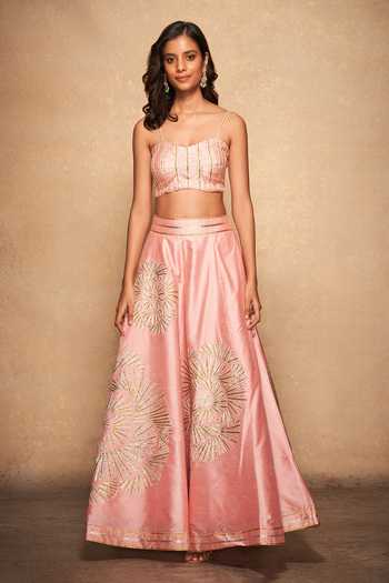 Buy_Gulabo By Abu Sandeep_Pink 100% Pure Chanderi Silk Gota Sweetheart Neck Bralette _Online_at_Aza_Fashions