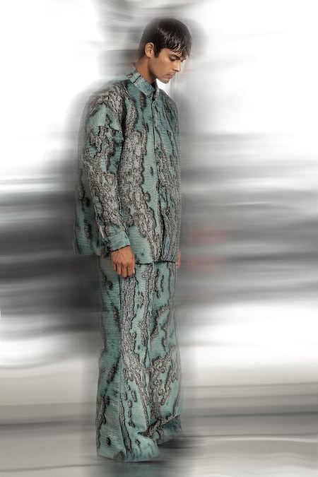 Buy_Abhishek Sharma_Blue Polyester Coast Print Anti-fit Jacket With Trouser _Online_at_Aza_Fashions
