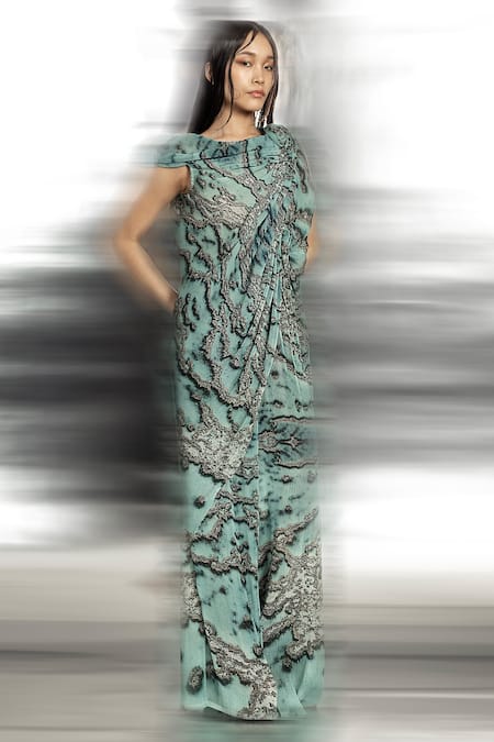 Abhishek Sharma Green Polyester Printed Wide Trouser Online at Aza Fashions Abhishek Sharma_Green Polyester Printed Wide Trouser _Online_at_Aza_Fashions