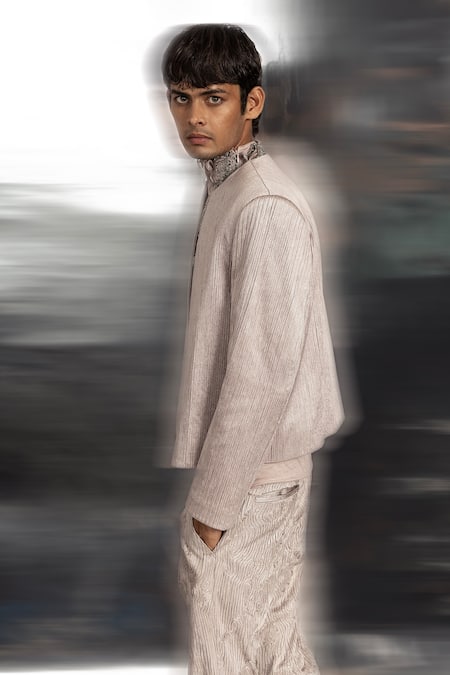 Buy Abhishek Sharma Grey Net Beads, Embroidery Short Jacket And Yarn Couched Trouser Set Online at Aza Fashions Buy_Abhishek Sharma_Grey Net Beads, Embroidery Short Jacket And Yarn Couched Trouser Set _Online_at_Aza_Fashions