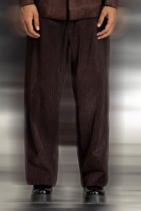 Abhishek Sharma_Brown Net, Viscose Bandhgala With Draped Pant _Online_at_Aza_Fashions