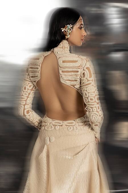 Buy Abhishek Sharma Ivory Net Cut Work Turtle Neck Geometric Beads Embellished Gown Online at Aza Fashions Buy_Abhishek Sharma_Ivory Net Cut Work Turtle Neck Geometric Beads Embellished Gown _Online_at_Aza_Fashions