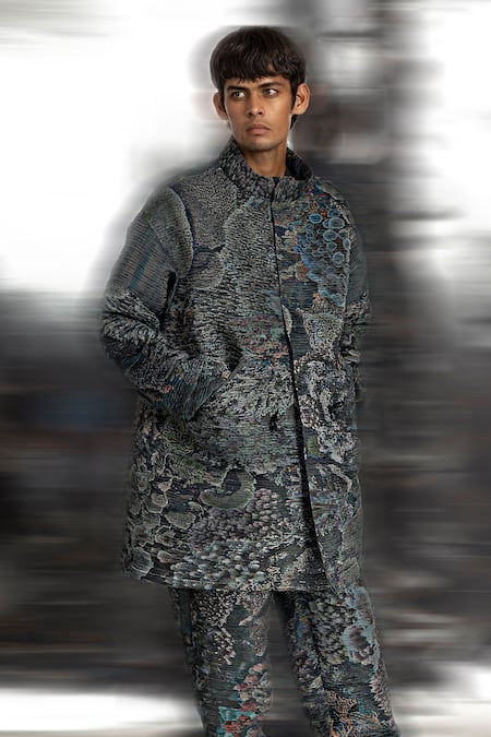 Buy Abhishek Sharma Green Polyester Reef Print Jacket With Trouser Online at Aza Fashions Buy_Abhishek Sharma_Green Polyester Reef Print Jacket With Trouser _Online_at_Aza_Fashions