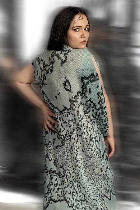 Buy Abhishek Sharma Green Polyester Lace High Neck Reef Print Textured Gown Online at Aza Fashions Buy_Abhishek Sharma_Green Polyester Lace High Neck Reef Print Textured Gown _Online_at_Aza_Fashions