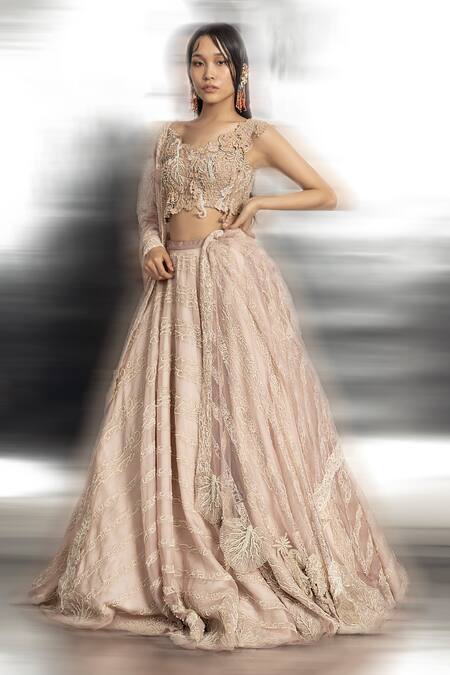 Buy Abhishek Sharma Pink Silk Organza, Net Pearls, Sequins Round Neck Embellished Bridal Lehenga Set Online at Aza Fashions Buy_Abhishek Sharma_Pink Silk Organza, Net Pearls, Sequins Round Neck Embellished Bridal Lehenga Set _Online_at_Aza_Fashions