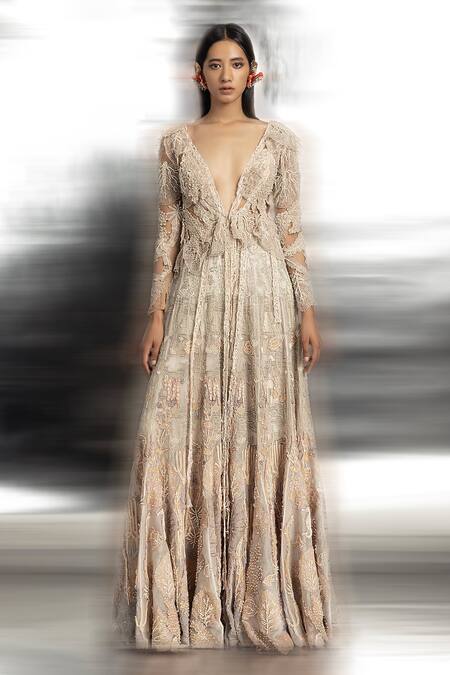 Abhishek Sharma Ivory Organza, Chiffon, Embellished Panelled Jacket And High Waisted Pant Set Online at Aza Fashions Abhishek Sharma_Ivory Organza, Chiffon, Embellished Panelled Jacket And High Waisted Pant Set _Online_at_Aza_Fashions