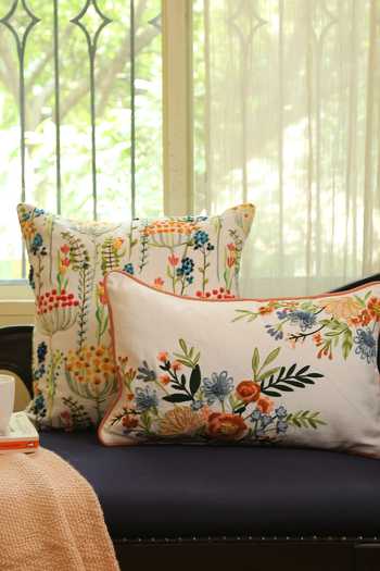 Amoliconcepts_Multi Color Cotton Embroidered Flower Beaded Cushion Cover_Online_at_Aza_Fashions