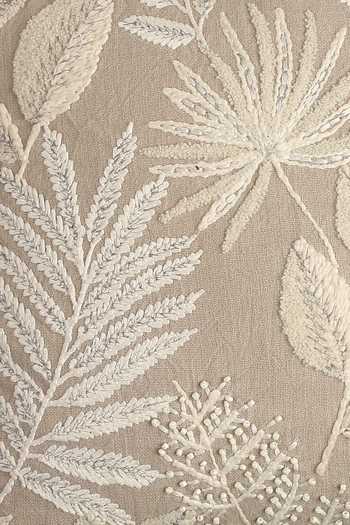 Amoliconcepts_Grey Cotton Embroidered Leaf Cushion Cover_at_Aza_Fashions