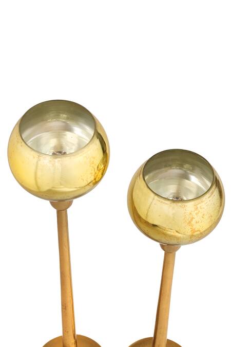 Shop_Amoliconcepts_Gold Glass And Aluminium Tealight Holders - Set Of 2_Online_at_Aza_Fashions
