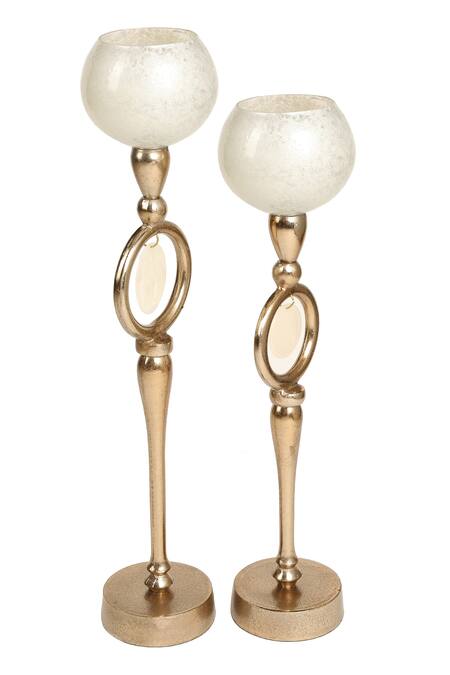 Buy_Amoliconcepts_Gold Glass And Aluminium Painted Candle Holder - Set Of 2_Online_at_Aza_Fashions