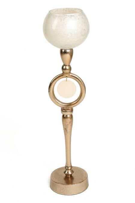 Shop_Amoliconcepts_Gold Glass And Aluminium Painted Candle Holder - Set Of 2_Online_at_Aza_Fashions