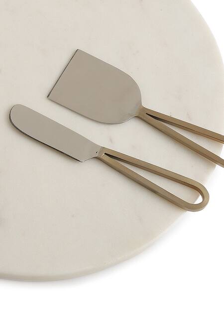Buy_Amoliconcepts_White Marble Chopping Board With Cheese Tool Set_Online_at_Aza_Fashions