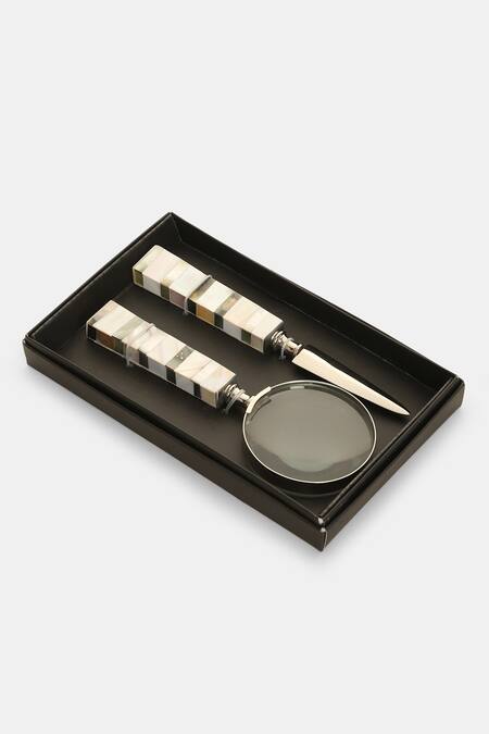 Buy_Amoliconcepts_Silver 60% Brass 10% Mother Of Pearl 20% Magnifying With Paper Knife - Set 2_Online_at_Aza_Fashions